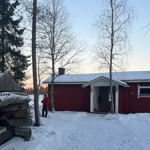 正面が薪サウナの建物です
