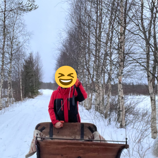 ソリの後ろに捕まって疾走。振り落とされそう